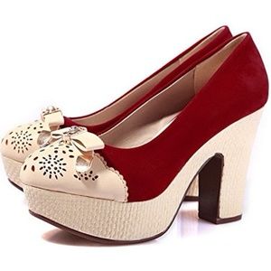 Rose Red Suede Chunky Thick Platform High Heels